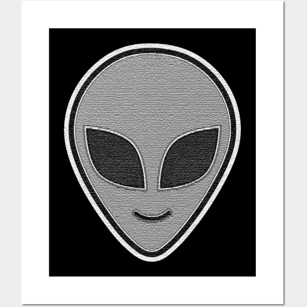 Alien Head happy emoji Embroidery style Patch design Wall Art by JDawnInk